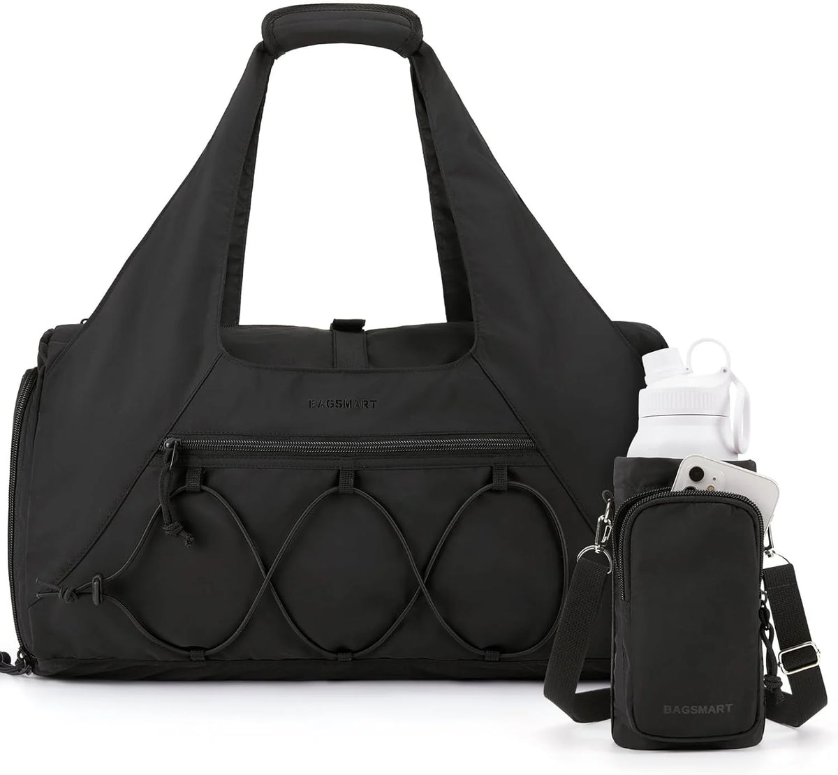 BAGSMART Gym Bag for Women, Lightweight Duffel with Shoe Compartment, Tote Bag with Wet Pocket for Yoga Travel, Black