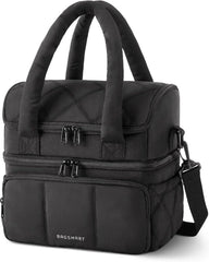 BAGSMART Lunch Bag Women, Double Deck Insulated Lunch Box, Black