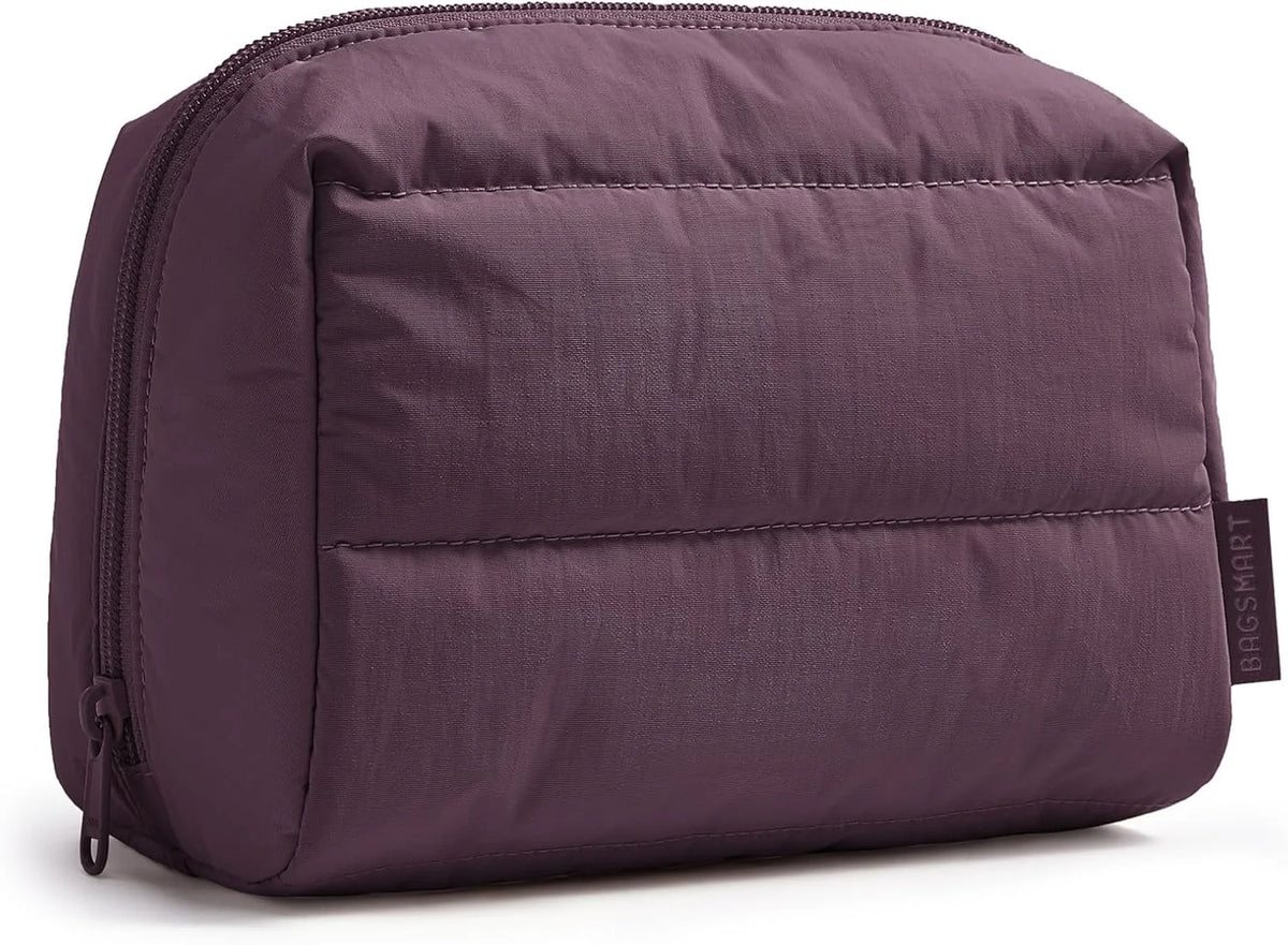 BAGSMART Small Makeup Bag, Puffy Wide-open Zipper Cosmetic Pouch