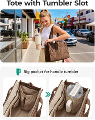 BAGSMART Corduroy Tote Bag for Women, Small College Teacher Laptop Handbag
