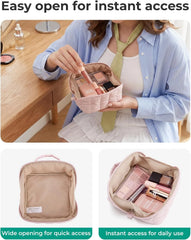 BAGSMART Small Makeup Bag for Women, Mini Toiletry Bag, Sakura Pink
