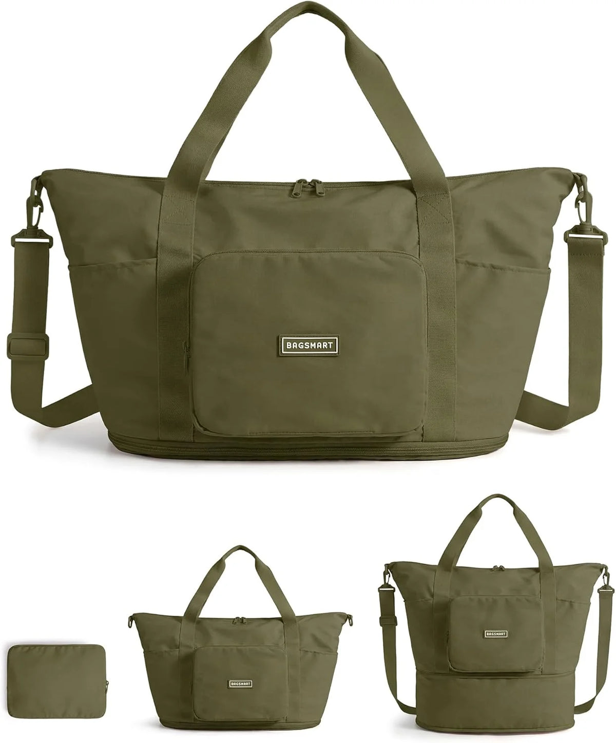 BAGSMART Foldable Travel Bag, 37L Expandable Personal Item Bag, Kelp Green