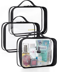 BAGSMART Clear Toiletry Bag with Handle 3-Pack TSA Approved, Black