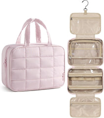 BAGSMART Travel Toiletry Bag for Womne, Hanging Travel Bag for Toiletries, Puffy Makeup Cosmetic Bag Organizer, Carry-on Travel Accessories Essentials, Pink