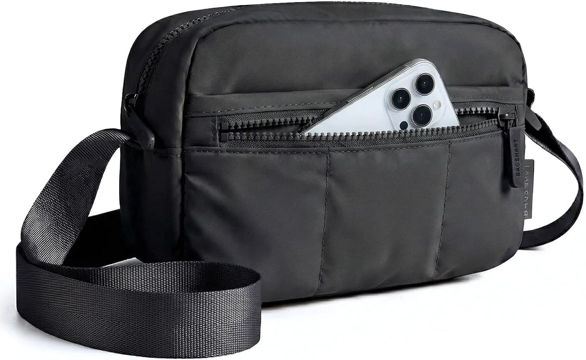 BAGSMART 2 in 1 Small Puffy Camera Sling Bag, Black