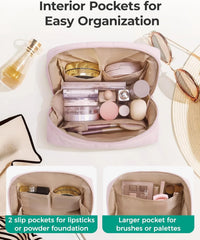BAGSMART Small Makeup Bag, Puffy Wide-open Zipper Cosmetic Pouch