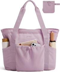 BAGSMART Foldable Tote Bag with Drawstring Bag, Tote Bag Shoulder Bag Top Handle Handbag for Travel, Work, Beach, Gym