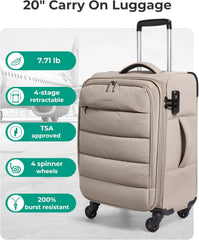 BAGSMART 20 Inch Soft Carry On Suitcase with Wheels, Camel