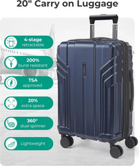 BAGSMART Expandable Carry On Luggage 22x14x9 Airline Approved, Dark Blue
