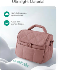BAGSMART Insulated Lunch Bags for Women, Cute Quilted Lunch Box, Dark Pink