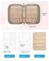 BAGSMART Jewelry Travel Organizer Case Ring Binder Storage Rolls, Teal