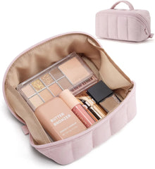 BAGSMART Small Makeup Bag for Women, Mini Toiletry Bag, Sakura Pink