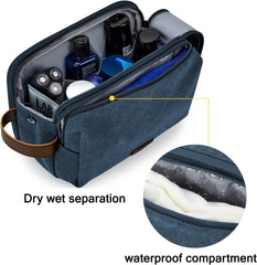 BAGSMART Toiletry Bag for Men, Canvas Travel Toiletry Organizer Dopp Kit Water-resistant Shaving Bag for Toiletries Accessories,Navy Blue-Large