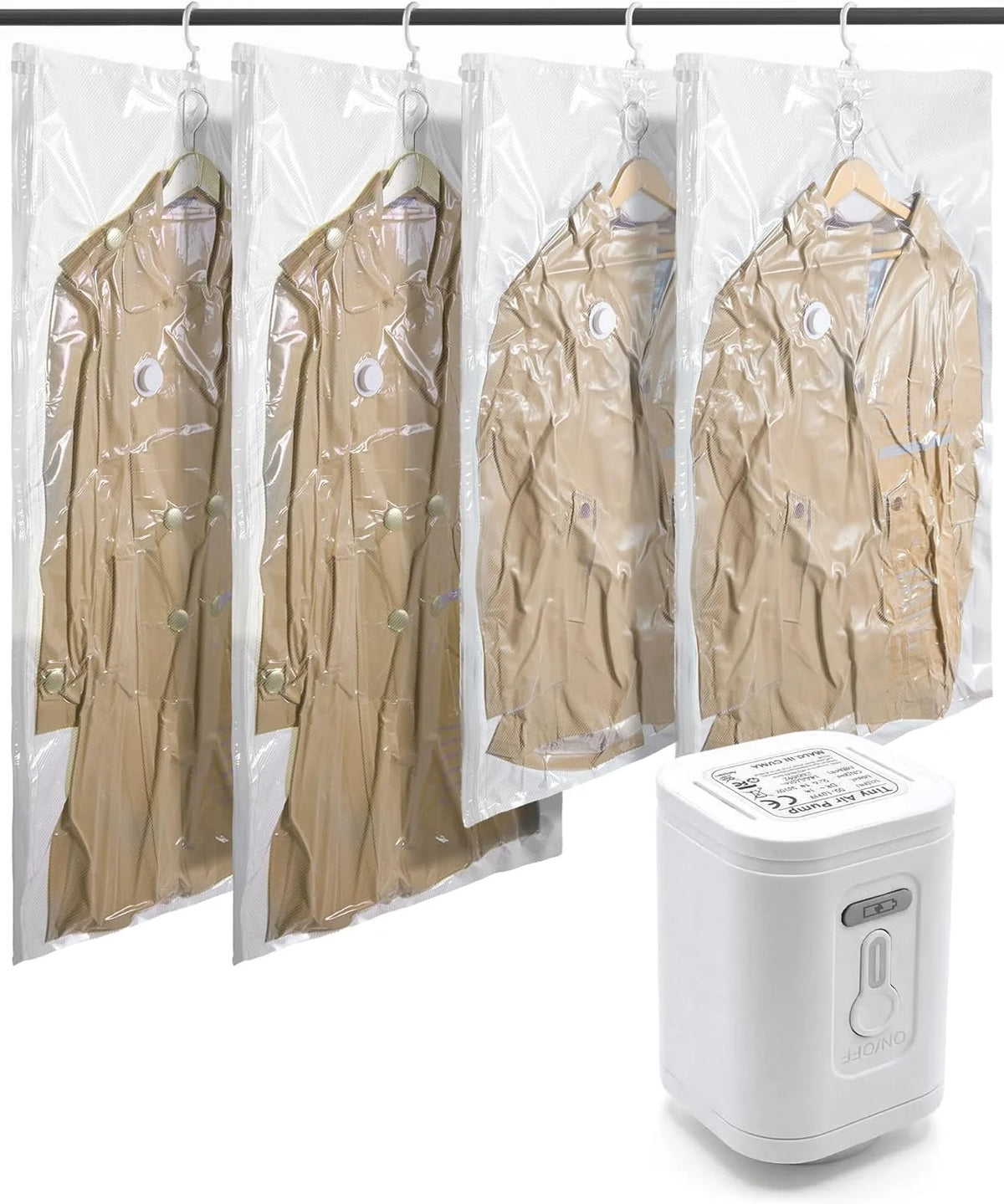 BAGSMART Hanging Vacuum Storage Bags For Clothes, Hand Pump Included