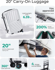 BAGSMART Carry On Luggage 22x14x9 Airline Approved With TSA Lock, 1OO% Polycarbonate Hardside Luggage with Spinner Wheels,Durable Hard Shell Carry On Suitcase 20 inch Silver