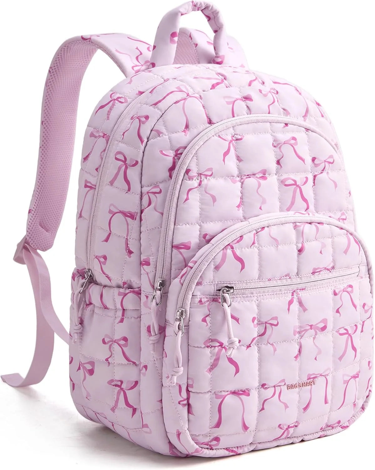 BAGSMART Travel Backpack for Women, College Laptop Backpack, Pink Bow Print