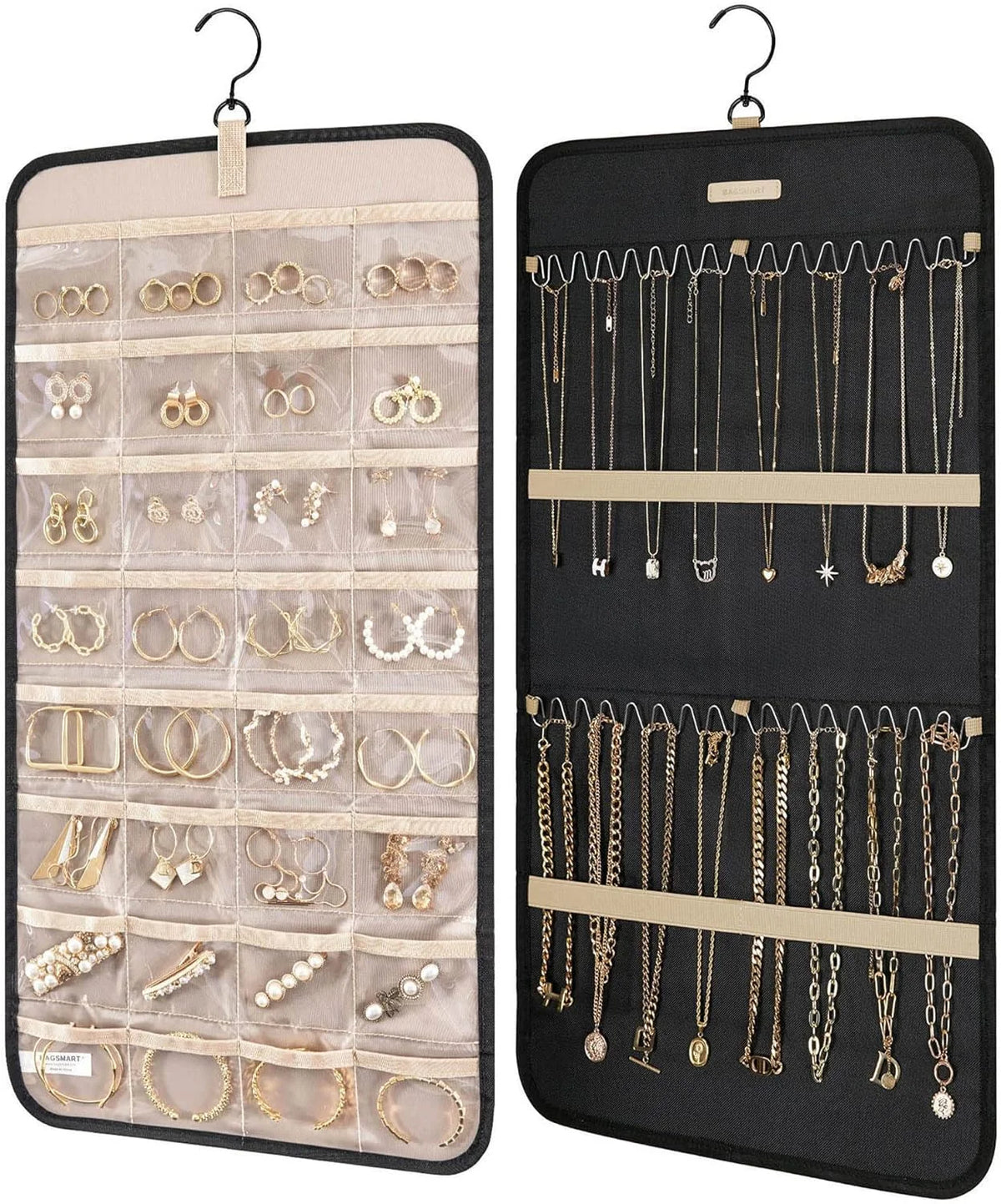 BAGSMART Hanging Jewelry Organizer Necklace/Earring/Ring 2-Sided M Black