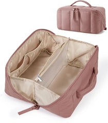 BAGSMART Puffy Travel Makeup Bag Toiletry Bag for Women, Dark Pink