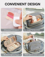 BAGSMART Travel Makeup Bag, Cosmetic Bag Make Up Organizer Case, Large Wide-open Pouch for Women Double Layers Purse for Toiletries Accessories Brushes Greey