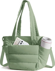 BAGSMART Lunch Bag Women Small Insulated Tote with Lunch Compartment Quilted Lightweight Puffy Tote Bag for Work, Travel, Outdoor, Green