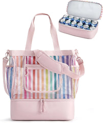 BAGSMART Beach Bag for Women, Mesh Tote Bags with Zipper, Sandproof Vacation Essentials with Cooler for Swim Cruise Pool