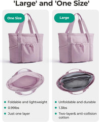 BAGSMART Foldable Tote Bag with Drawstring Bag, Tote Bag Shoulder Bag Top Handle Handbag for Travel, Work, Beach, Gym
