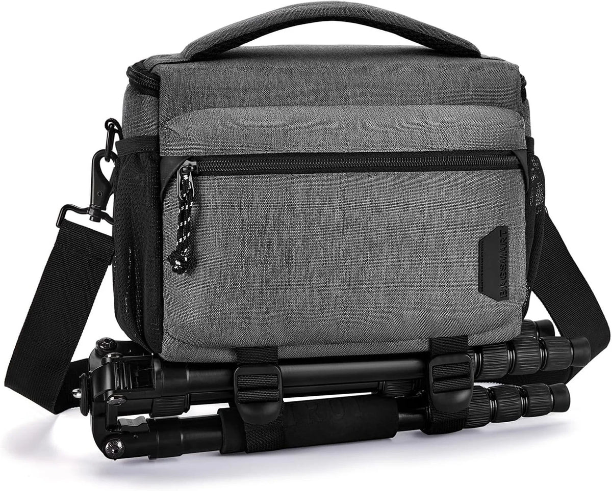 BAGSMART Camera Sling Bag with Tripod Holder & Rain Cover, Waterproof, Grey