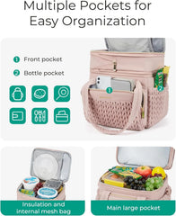 BAGSMART Insulated Lunch Box for Women, Double Deck Leakproof Cooler Bag with Expandable Design for Office Work & Outdoor Picnic