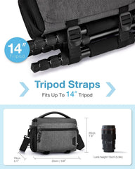 BAGSMART Camera Sling Bag with Tripod Holder & Rain Cover, Waterproof, Grey