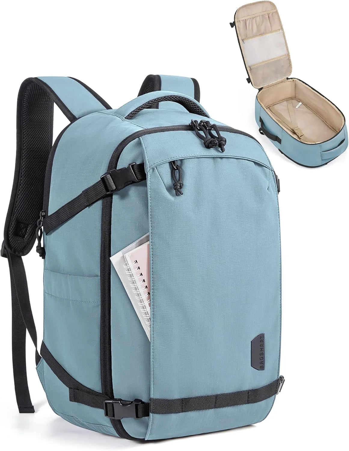 BAGSMART Travel Backpack for Women, 15.6 Inch Carry On Bag, Light Blue