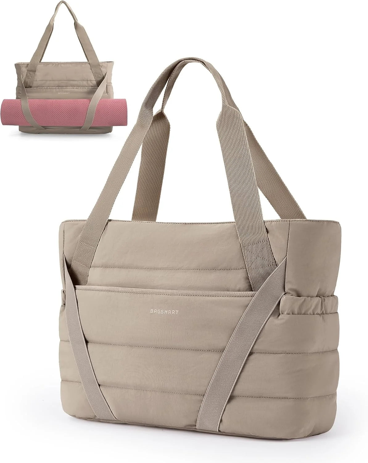 BAGSMART Tote Bag for Women with Zipper and Yoga Mat Straps