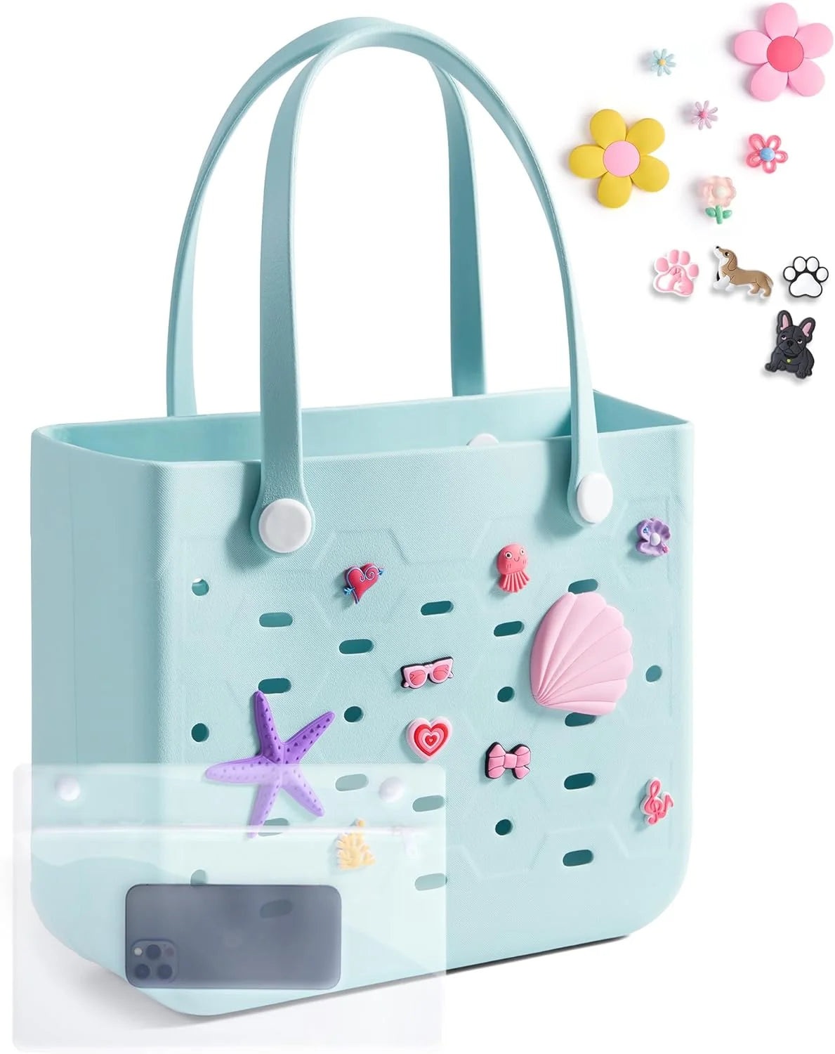 BAGSMART Beach Bag for Women, Water-resistant Rubber Tote Bag, Sandproof Vacation Essentials for Summer Swim Cruise Pool