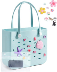 BAGSMART Beach Bag for Women, Water-resistant Rubber Tote Bag, Sandproof Vacation Essentials for Summer Swim Cruise Pool