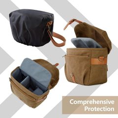 BAGSMART Canvas Crossbody Camera Bag with Rain Cover for Women Men, Khaki