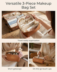 BAGSMART Makeup Bag Travel 3 Pcs Set Cosmetic Bag,Toiletry Bag,Coffee Brown