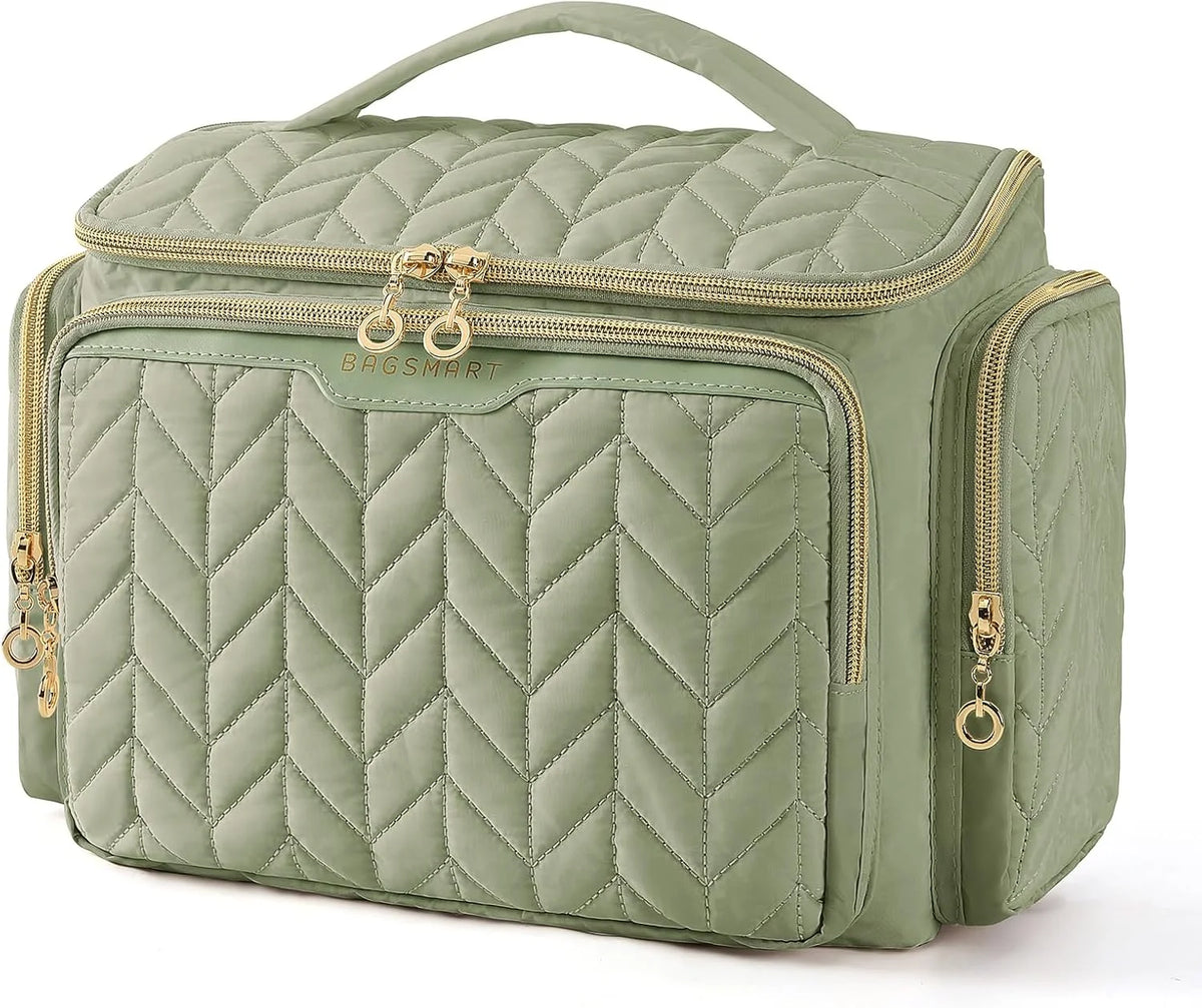 BAGSMART Travel Toiletry Bag, Large Wide-open Travel Bag for Toiletries, Makeup Cosmetic Travel Bag with Handle-Green