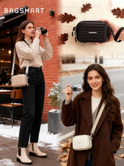 BAGSMART Digital Camera Case, Small Camera Bag with 2 Carrying Ways, Brown