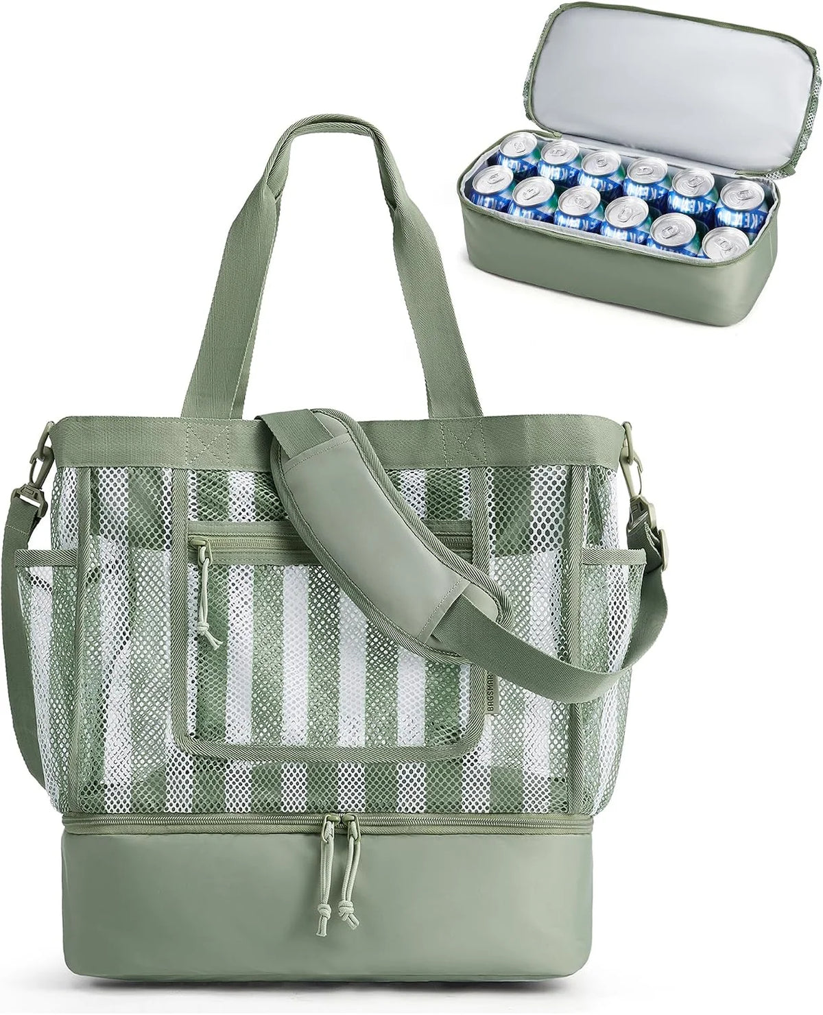 BAGSMART Beach Bag for Women, Mesh Tote Bags with Zipper, Sandproof Vacation Essentials with Cooler for Swim Cruise Pool