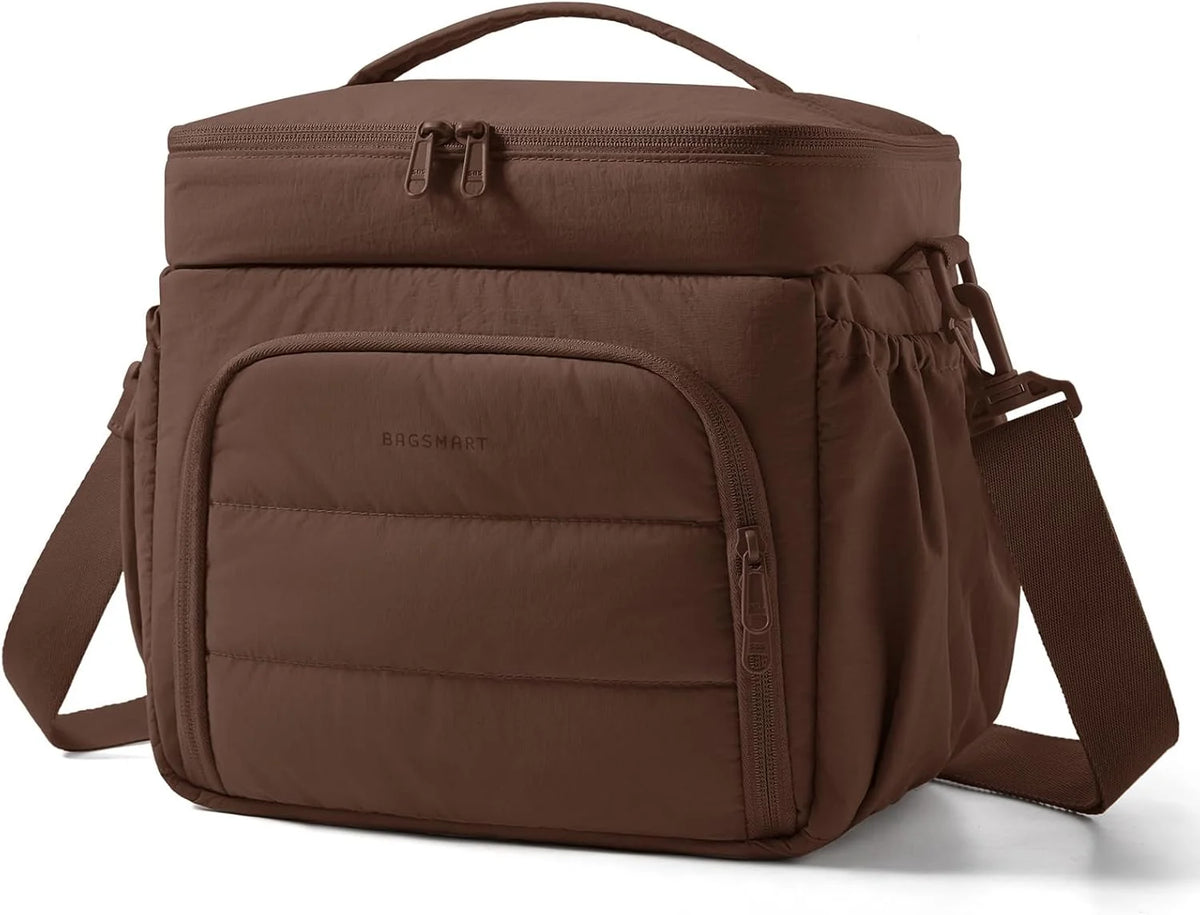 BAGSMART Puffy Insulated Lunch Bag, Lightweight Large 14L Double Deck Brown