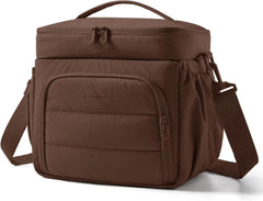 BAGSMART Puffy Insulated Lunch Bag, Lightweight Large 14L Double Deck Brown