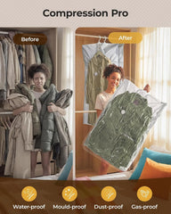BAGSMART Hanging Vacuum Storage Bags For Clothes, Hand Pump Included