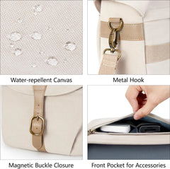 BAGSMART Canvas Crossbody Camera Bag with Rain Cover Women Men, Ivory White