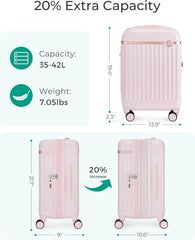 BAGSMART 20" Expandable PC Carry-On Luggage Spinner Wheels, Pink