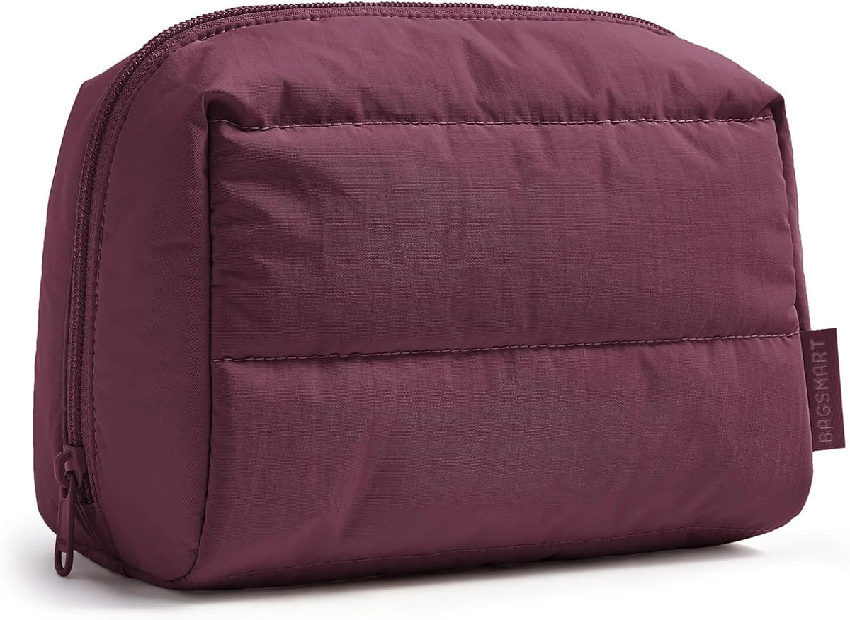 BAGSMART Small Makeup Bag, Puffy Wide-open Zipper Cosmetic Pouch