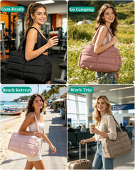 BAGSMART Gym Bag for Women, 2-PC Puffer Travel Duffle Bag Carry On Tote Bag