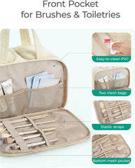 BAGSMART Travel Toiletry Bag, Puffy Large Toiletry Bag for Women, Lightweight Cosmetic Makeup Bag Organizer with Handle for Traveling, Accessories, Essentials, Toiletries （Beige