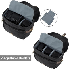BAGSMART Canvas Crossbody Camera Bag with Rain Cover for Women Men, Black