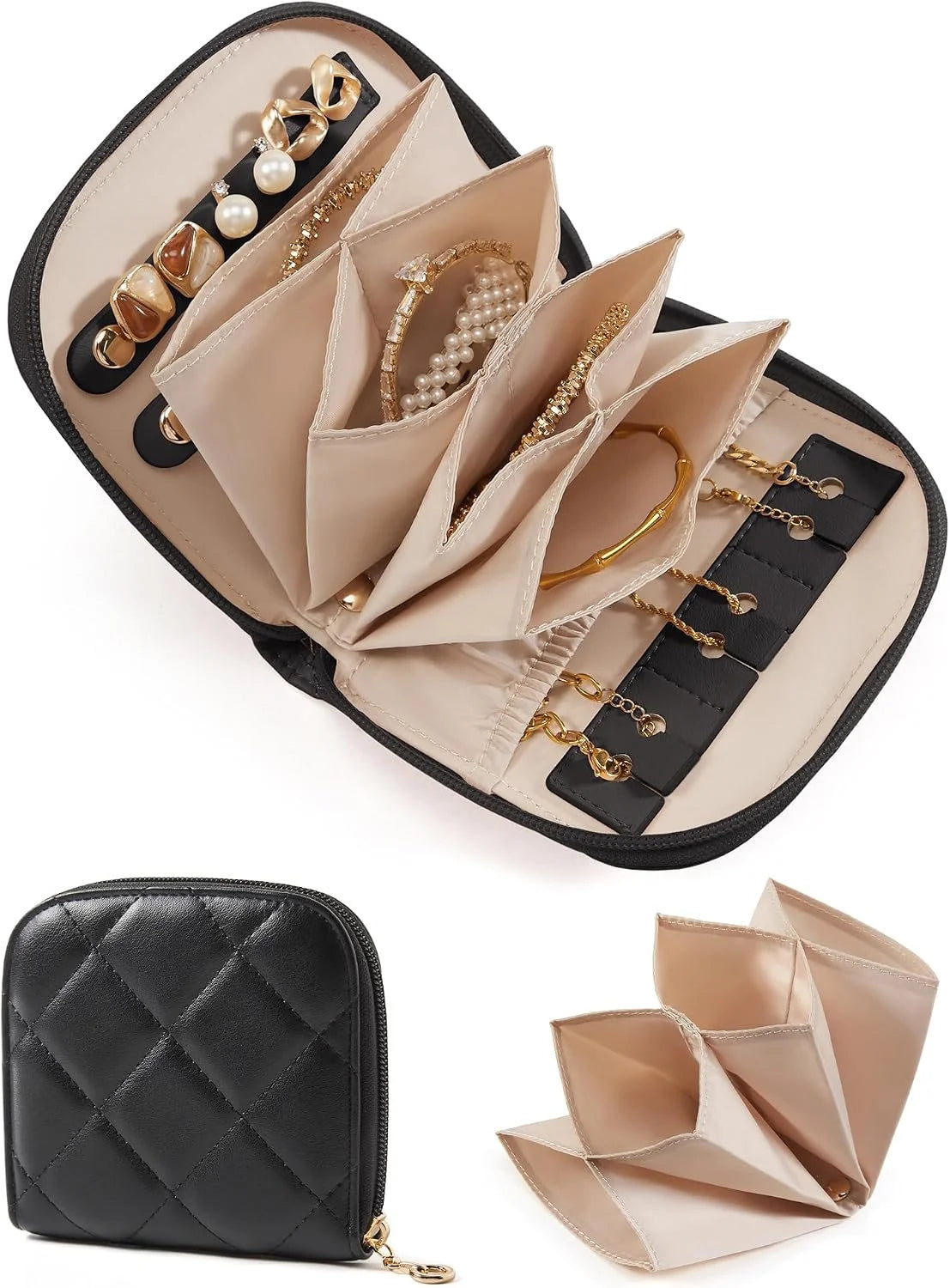 BAGSMART Travel Jewelry Case, Leather Zip for Rings Necklaces