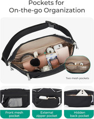 BAGSMART Fanny Packs for Women, Belt Bag for Traveling Hiking, Black