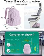 BAGSMART Travel Backpack for Women, 15.6" College Laptop Backpack, Lavender